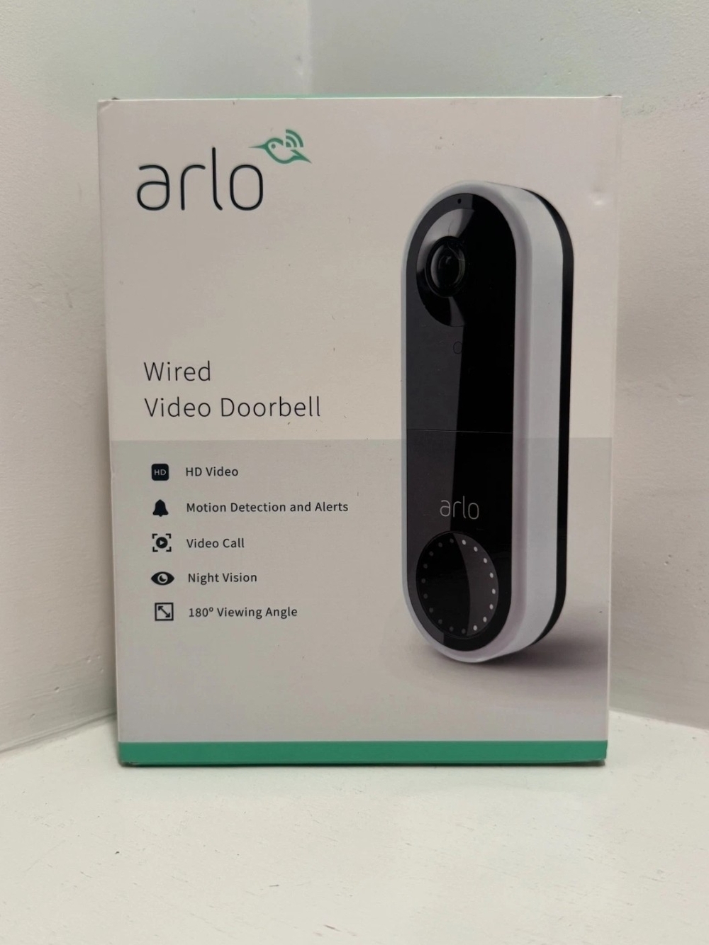 Arlo Essential Wired Video Doorbell - HD Video, 180° View, Night Vision, Audio
